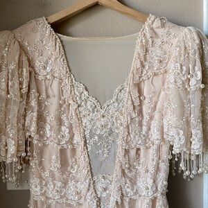 PAVÉ Vintage Beverly Hills Pale Pink Beaded Asymmetrical Dress